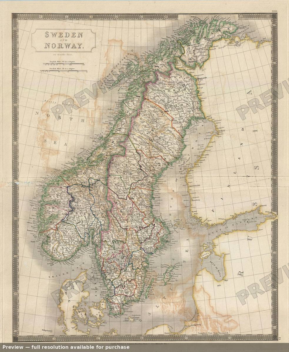 Antique map: Sweden Norway, 1835