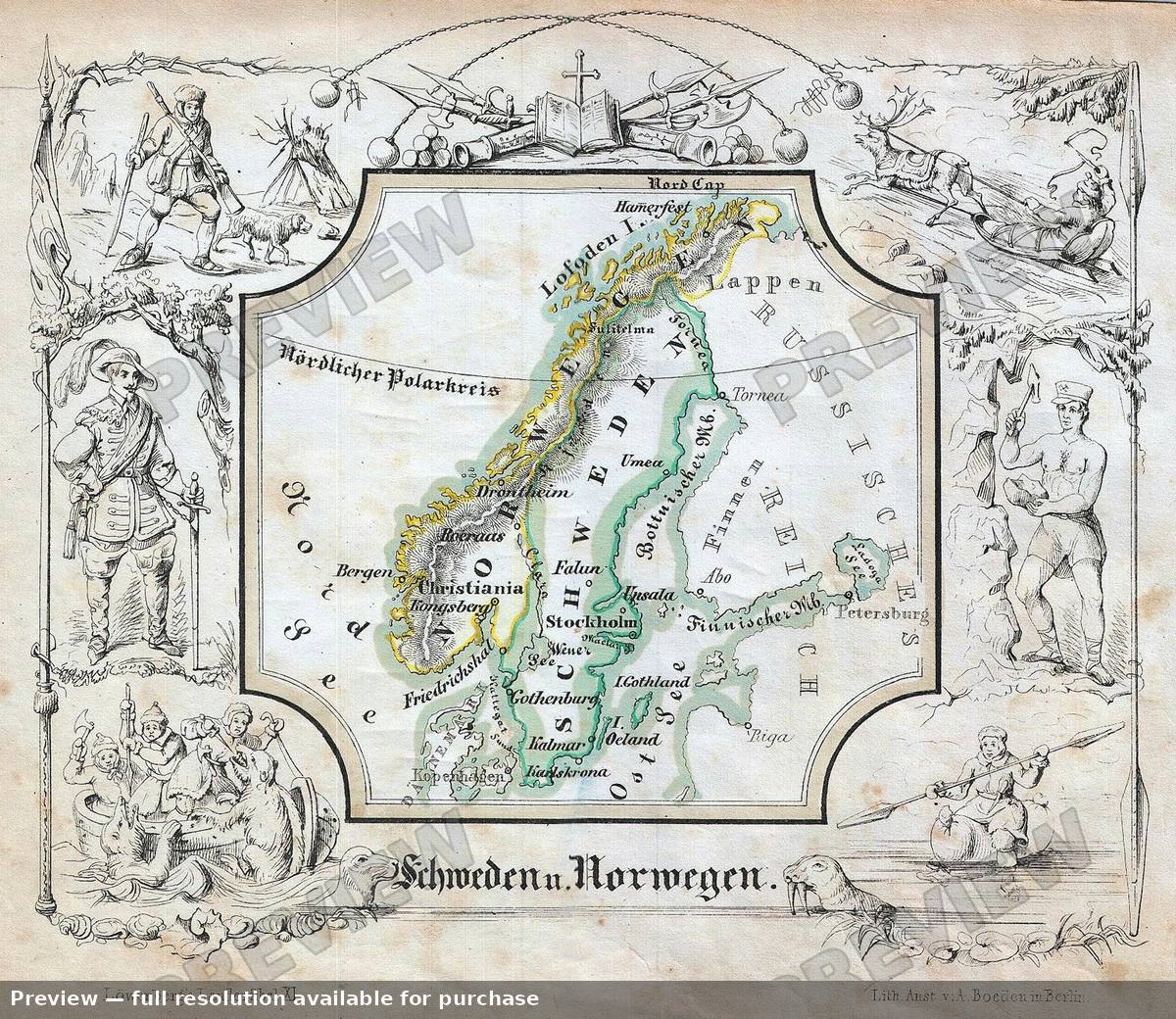 Antique map: Sweden Norway, 1846