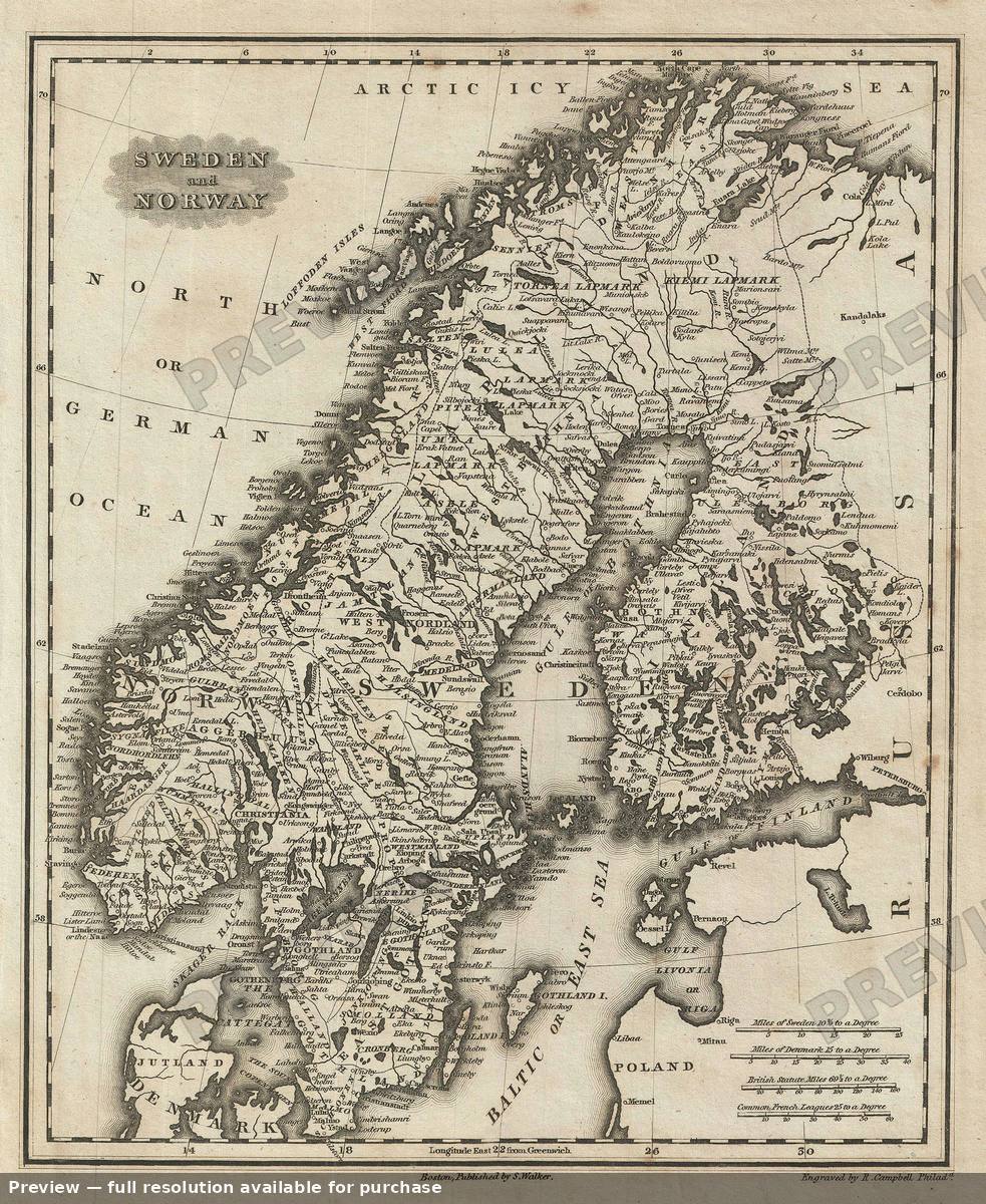Antique map: Sweden Norway, 1828, 1828