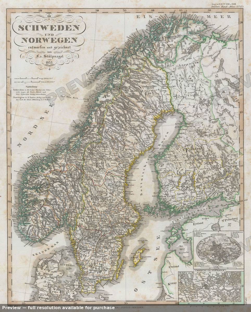 Antique map: Sweden Norway, 1854, 1854