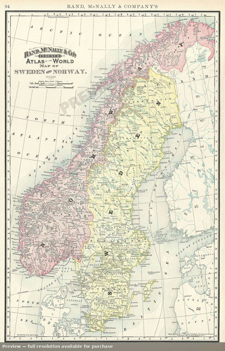 Antique map: Sweden Norway, 1895, 1895