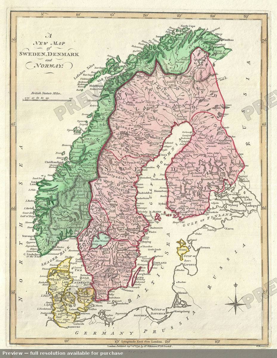 Antique map: Swedendenmark Norway, 1792