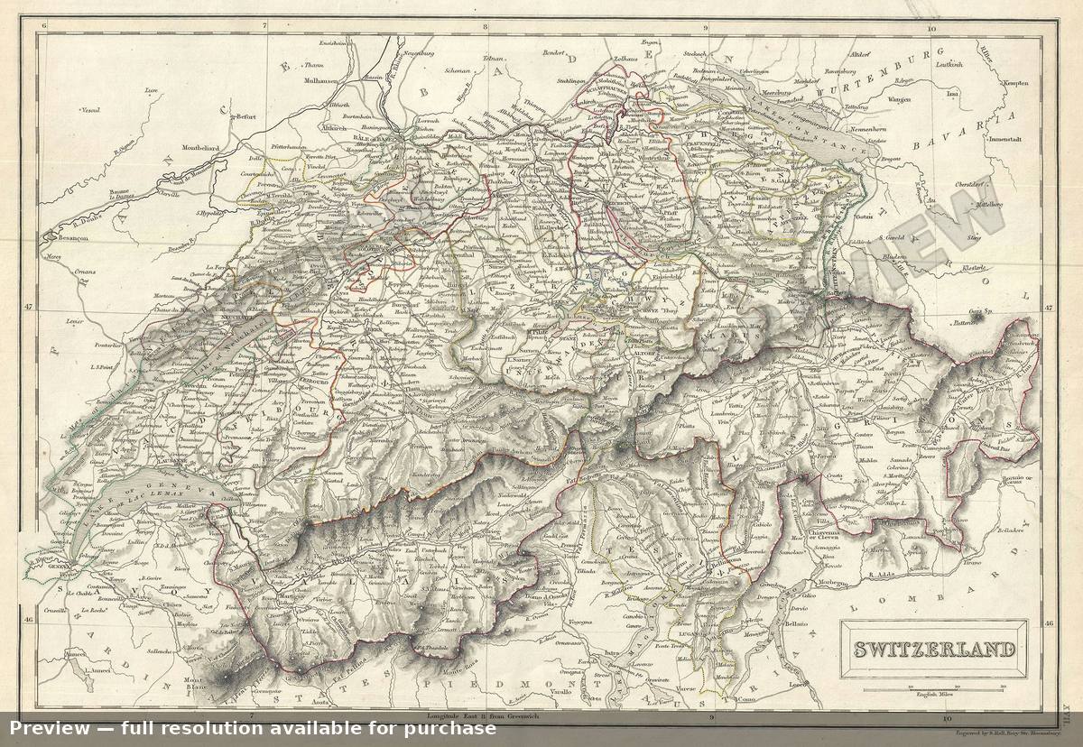 Antique map: Switzerland, 1844