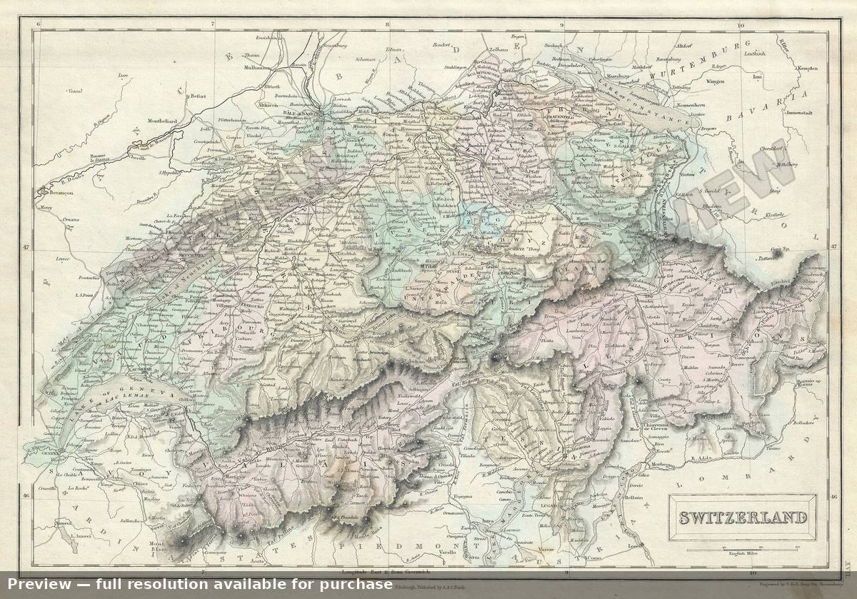 Antique map: Switzerland, 1851