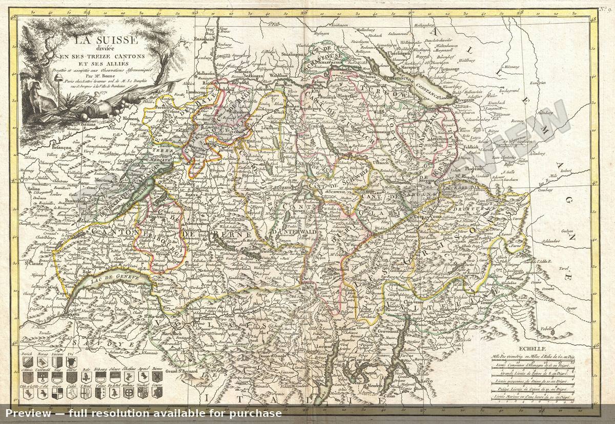 Antique map: Switzerland, 1771