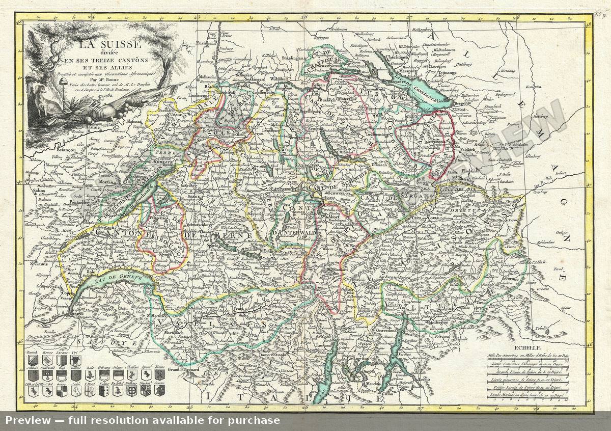 Antique map: Switzerland, 1782