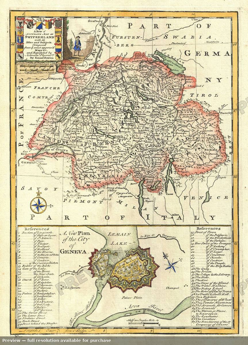 Antique map: Switzerland, 1747