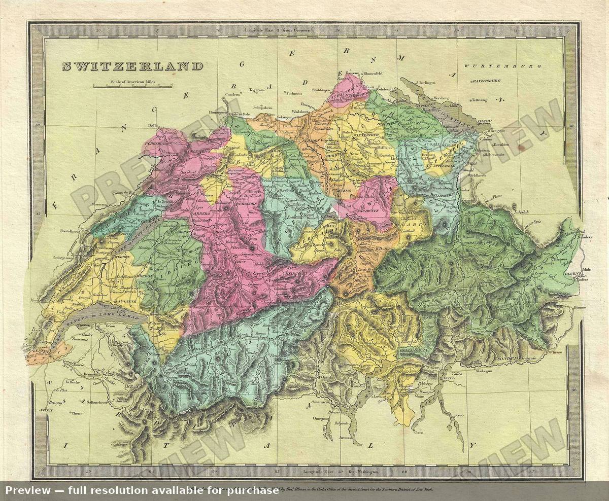 Antique map: Switzerland, 1835