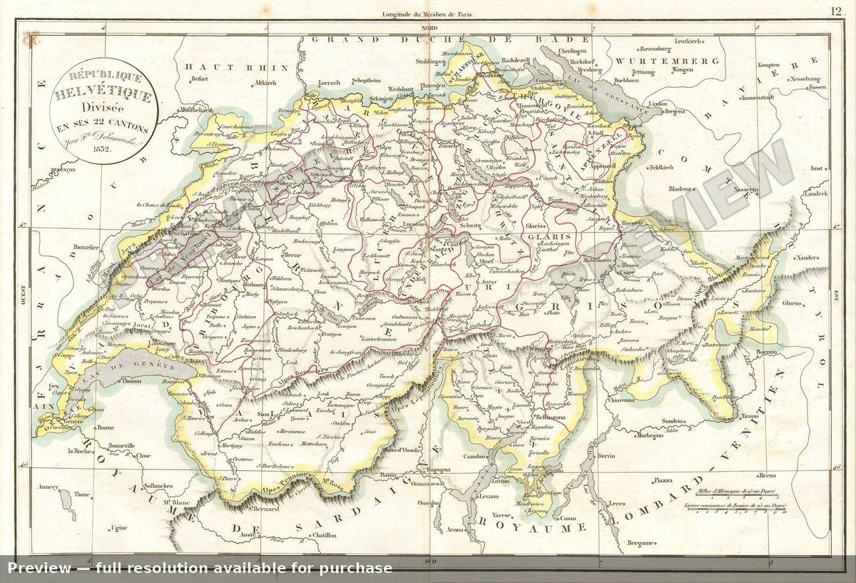 Antique map: Switzerland, 1832