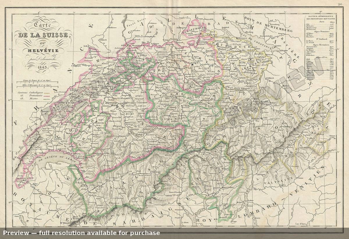 Antique map: Switzerland, 1850, 1850