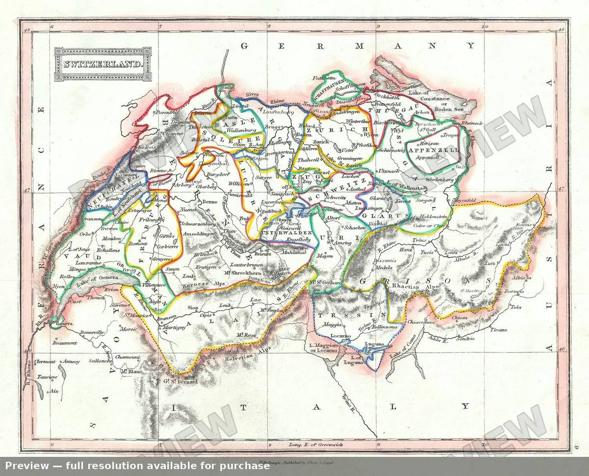 Antique map: Switzerland, 1845, 1845