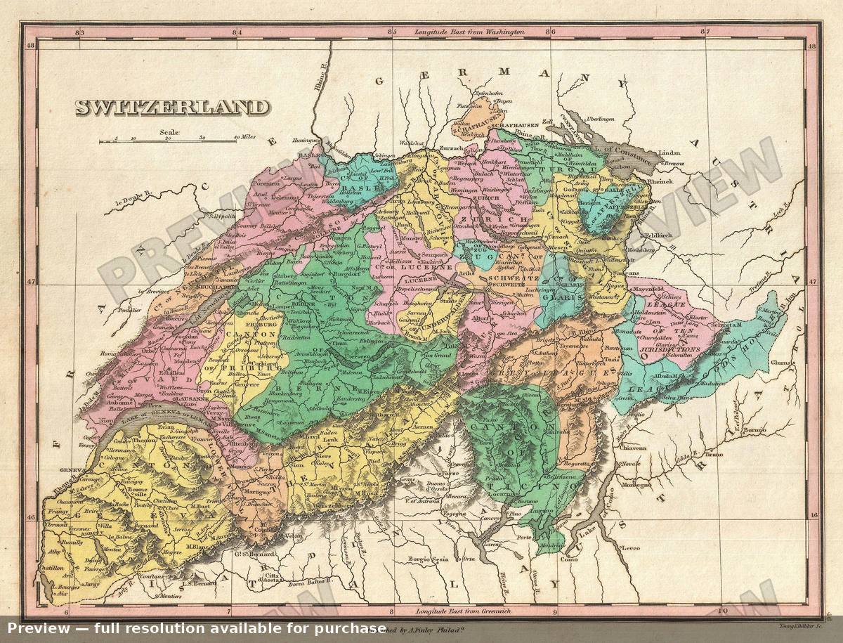 Antique map: Switzerland, 1827