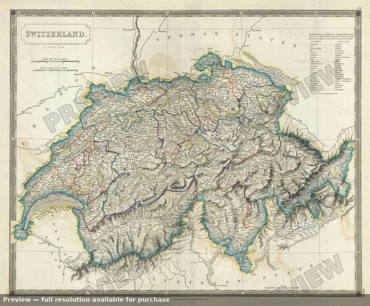 Antique map: Switzerland, 1835