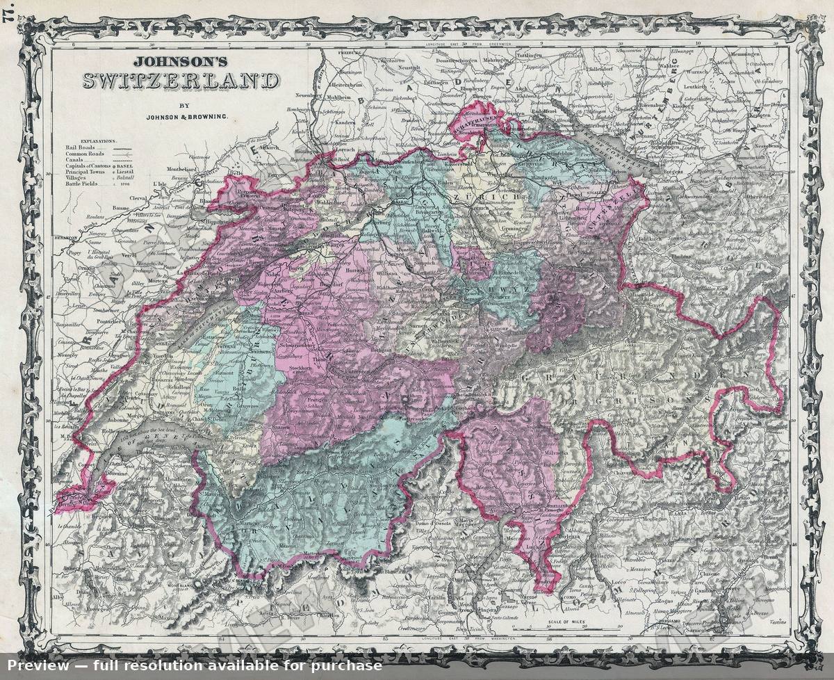 Antique map: Switzerland, 1861, 1861