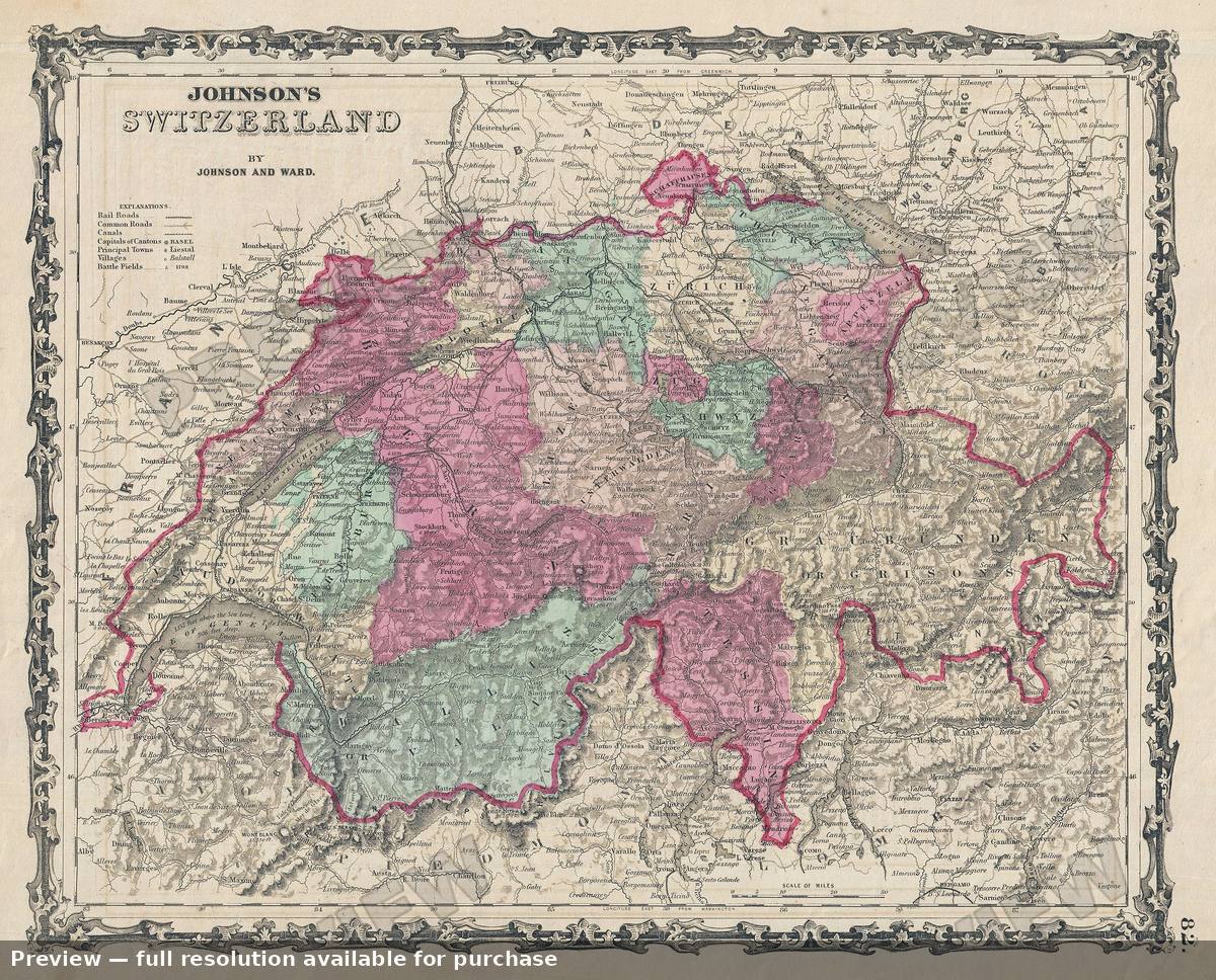 Antique map: Switzerland, 1863