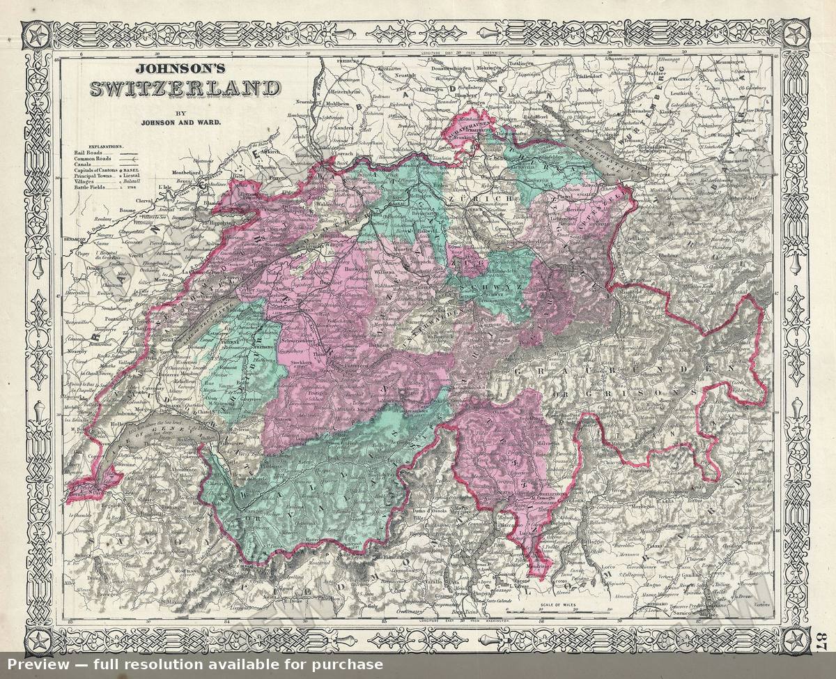 Antique map: Switzerland, 1864, 1864