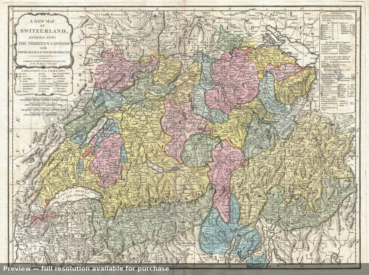 Antique map: Switzerland, 1794