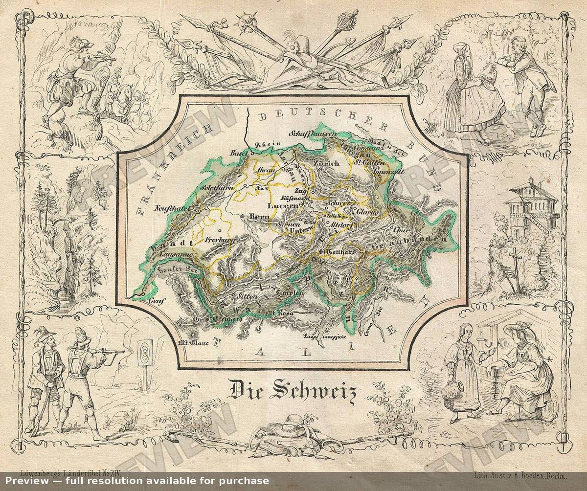Antique map: Switzerland, 1846