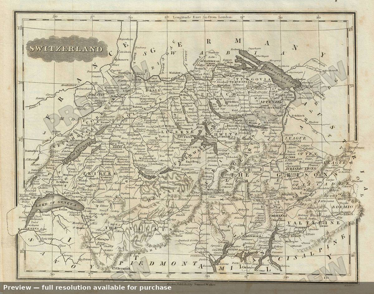 Antique map: Switzerland, 1828, 1828