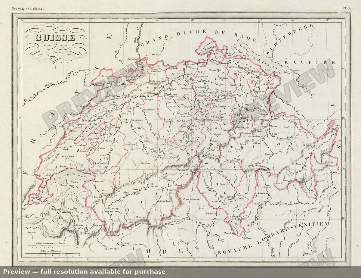 Antique map: Switzerland, 1843