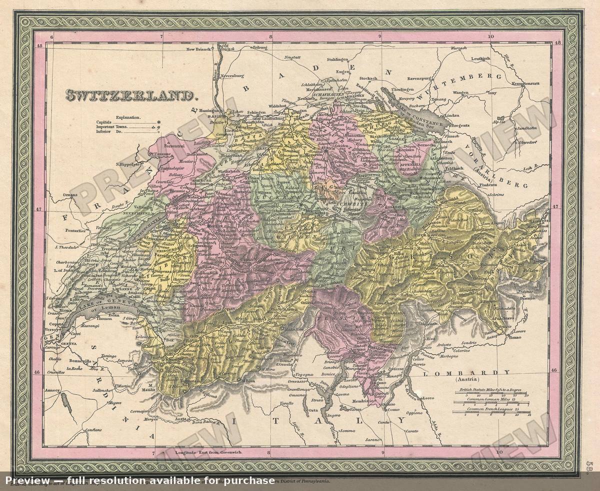 Antique map: Switzerland, 1853, 1853