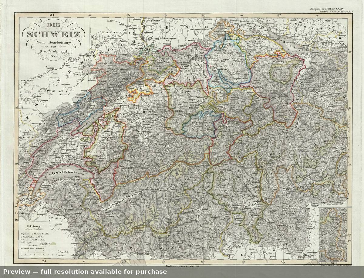 Antique map: Switzerland, 1854, 1854