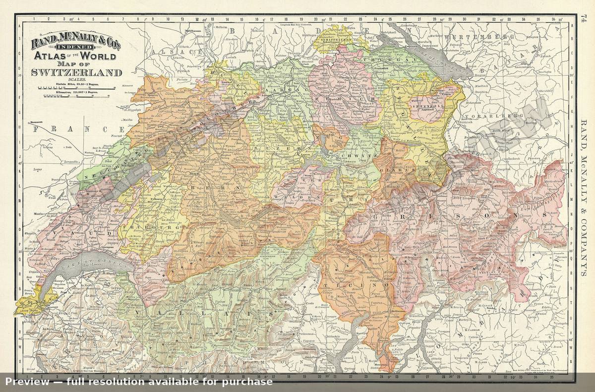Antique map: Switzerland, 1895, 1895