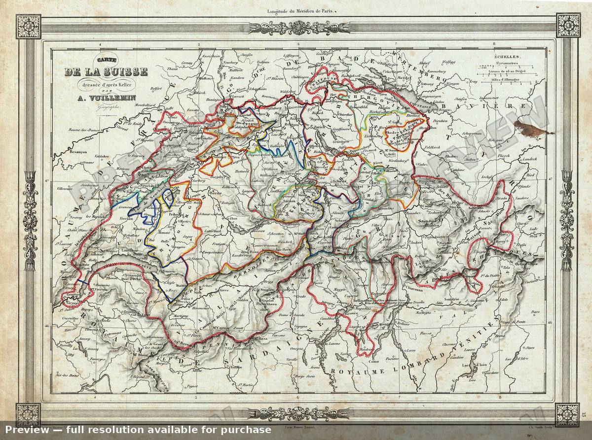 Antique map: Switzerland, 1852, 1852