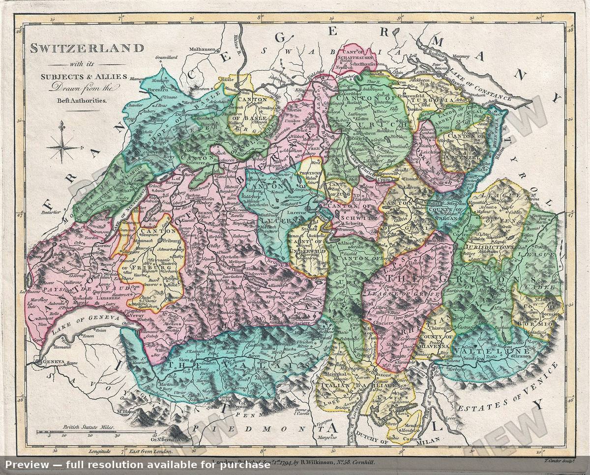 Antique map: Switzerland, 1792