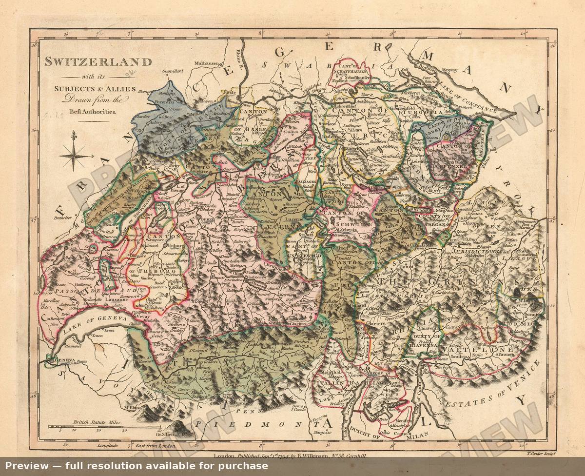 Antique map: Switzerland, 1794