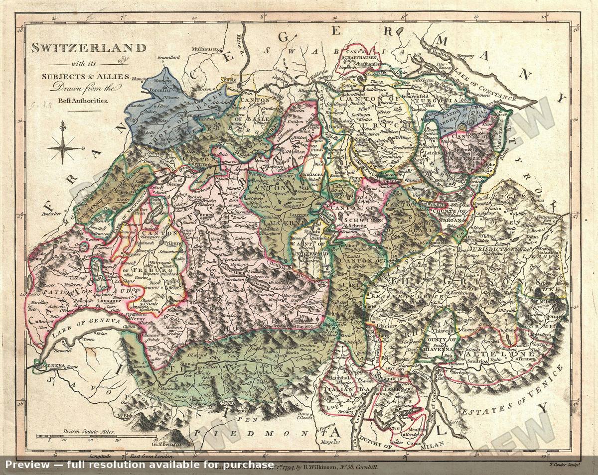 Antique map: Switzerland, 1794