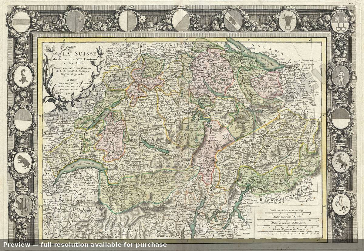 Antique map: Switzerland, 1762, 1762