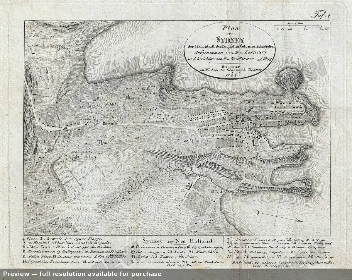 Antique map: Sydney, 1808