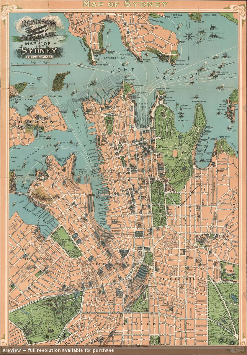 Antique map: Sydney Aeroplane Map, 1909, 1909