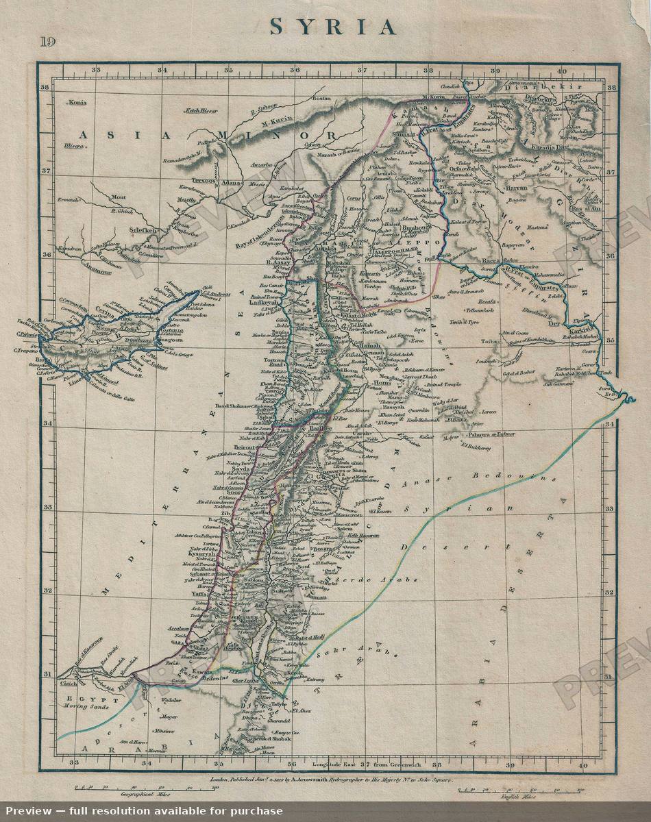 Antique map: Syria, 1828