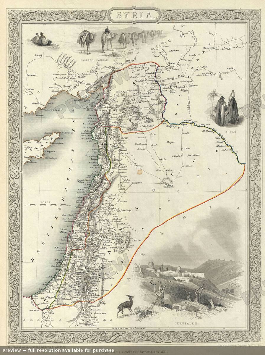 Antique map: Syria, 1851, 1851