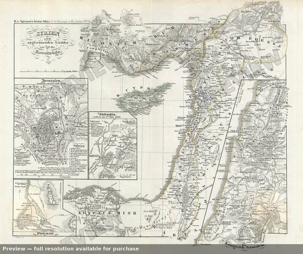 Antique map: Syria Crusades, 1854