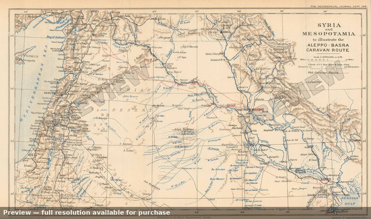Antique map: Syria Mesopotamia, 1918, 1918