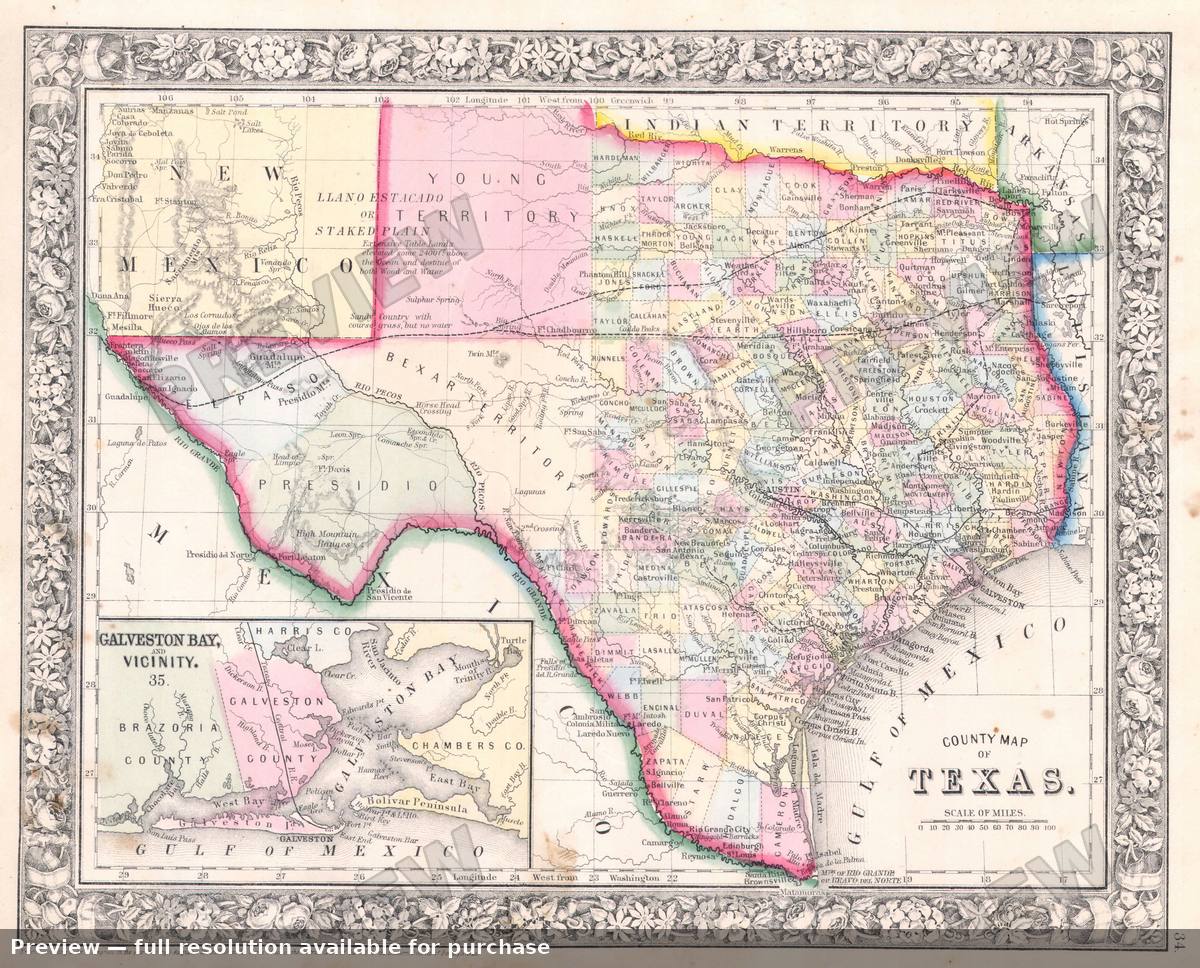 Antique map: TX, 1864, 1864