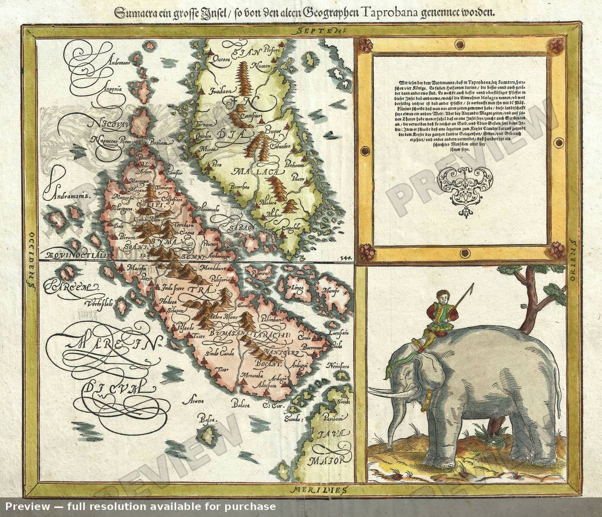 Antique map: Tabrobana Sumatra Malay, 1588