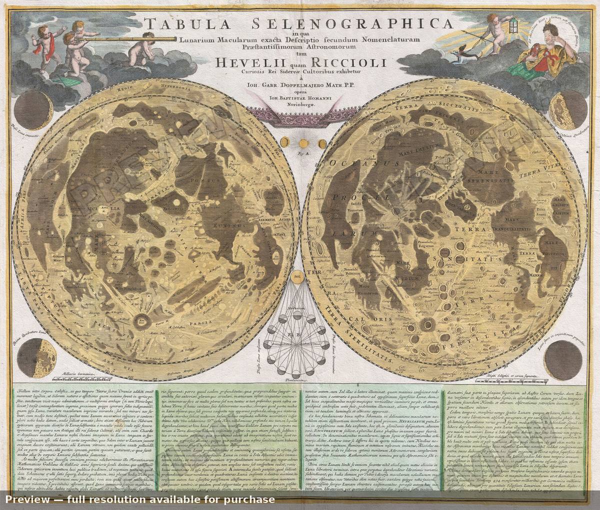 Antique map: Tabula Selenographica Moon, 1707, 1707