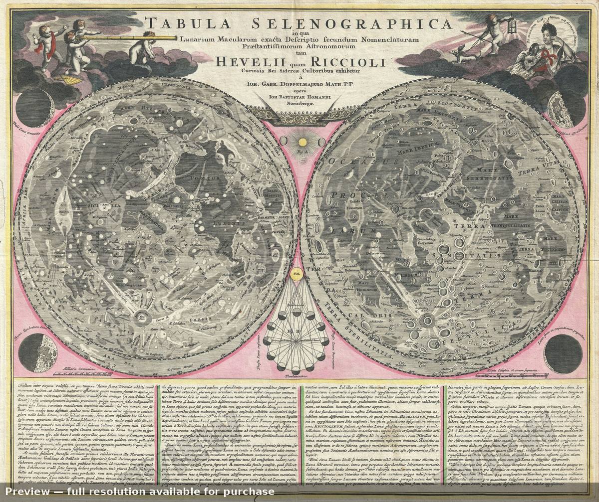 Antique map: Tabula Selenographica Moon 3, 1707