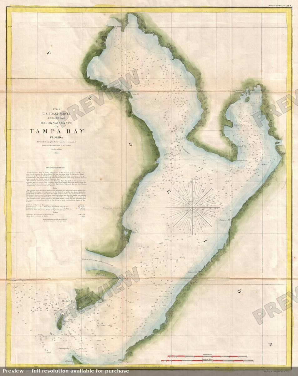 Antique map: Tampa Bay, 1855, 1855