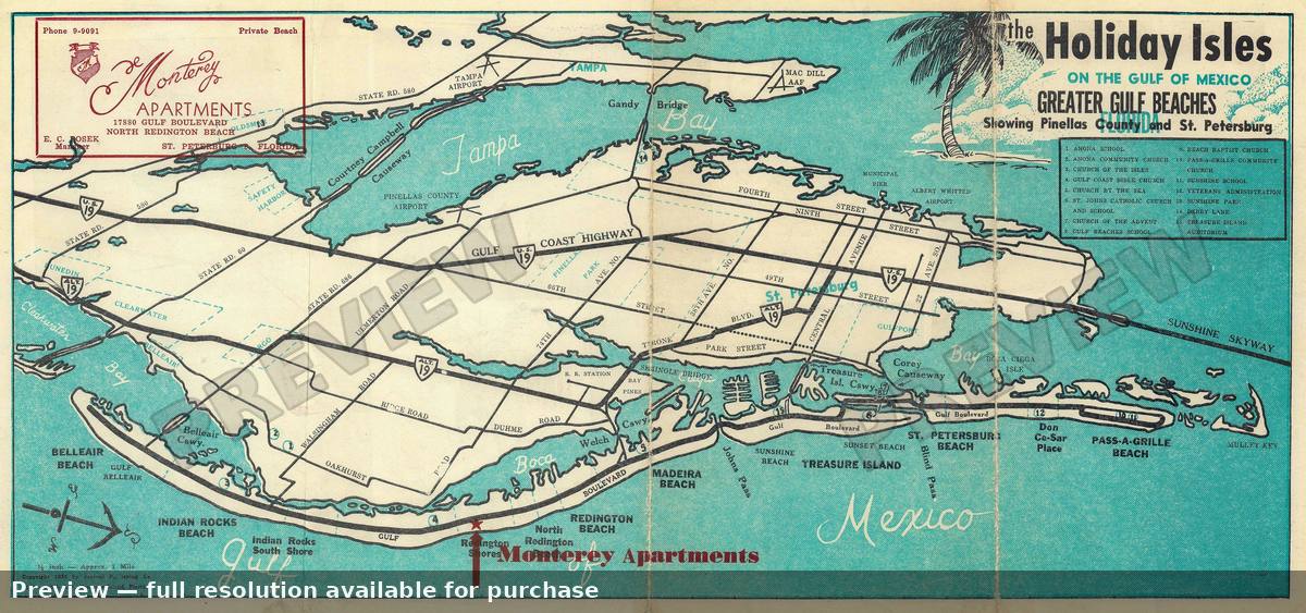 Antique map: Tampa St Petersburg, 1955, 1955