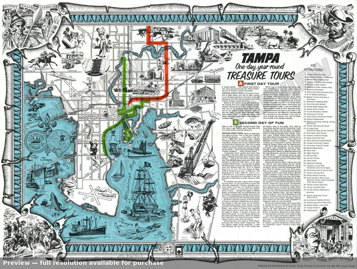 Antique map: Tampa Treasure Tours, 1960