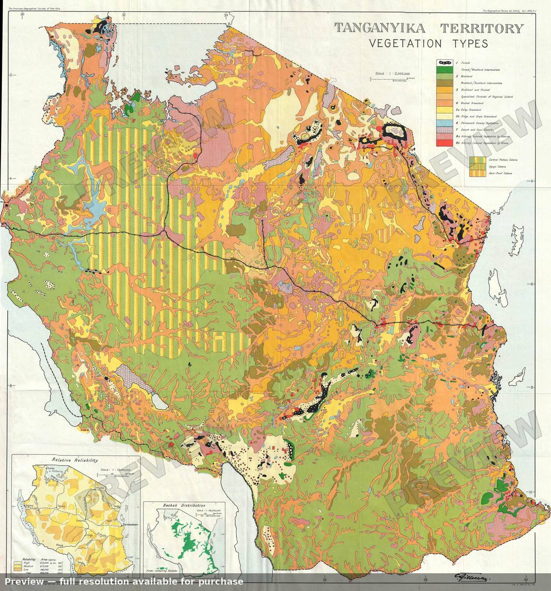 Antique map: Tanganyika Vegetation, 1949, 1949