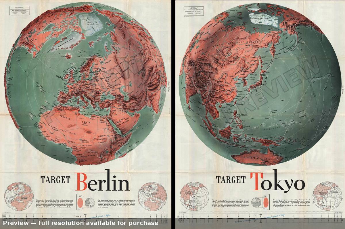 Antique map: Target Tokyo Target Berlin, 1943