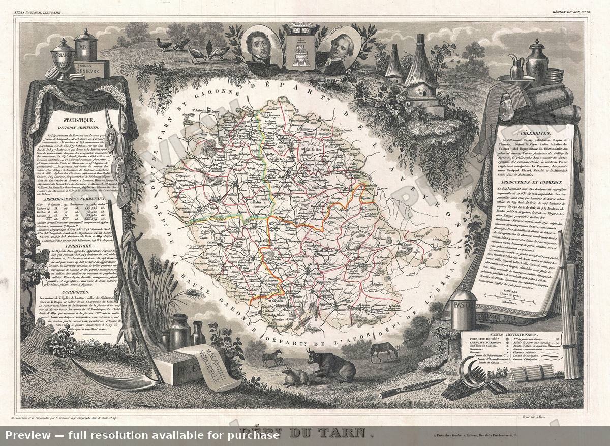 Antique map: Tarn, 1852, 1852