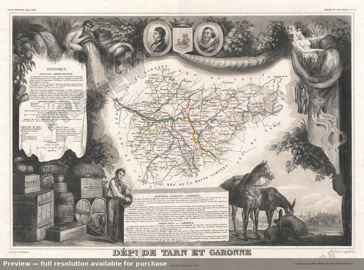 Antique map: Tarn Et Garonne, 1852, 1852