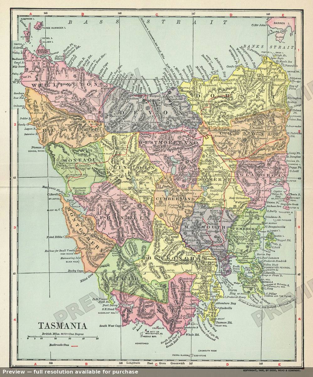 Antique map: Tasmania, 1903